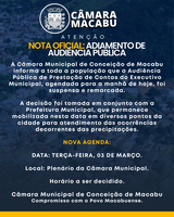 NOTA OFICIAL: ADIAMENTO DE AUDIÊNCIA PÚBLICA