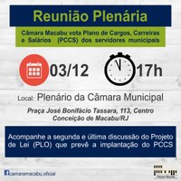 Parlamentares votam em última discussão Plano de Cargos, Carreiras e Salários dos servidores públicos de Macabu