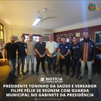 PRESIDENTE TONINHO DA SAÚDE E VEREADOR FILIPE FÉLIX SE REÚNEM COM GUARDA MUNICIPAL NO GABINETE DA PRESIDÊNCIA