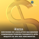 SERVIDORES DO LEGISLATIVO MACABUENSE COMEMORAM PRIMEIRO PAGAMENTO APÓS REAJUSTE DE 30% NOS VENCIMENTOS. SERVIDORES DO LEGISLATIVO MACABUENSE COMEMORAM PRIMEIRO PAGAMENTO APÓS REAJUSTE DE 30% NOS VENCIMENTOS.